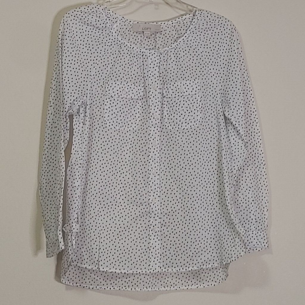 Ann Taylor Loft Polka Dot White Black Button Down Small Petite